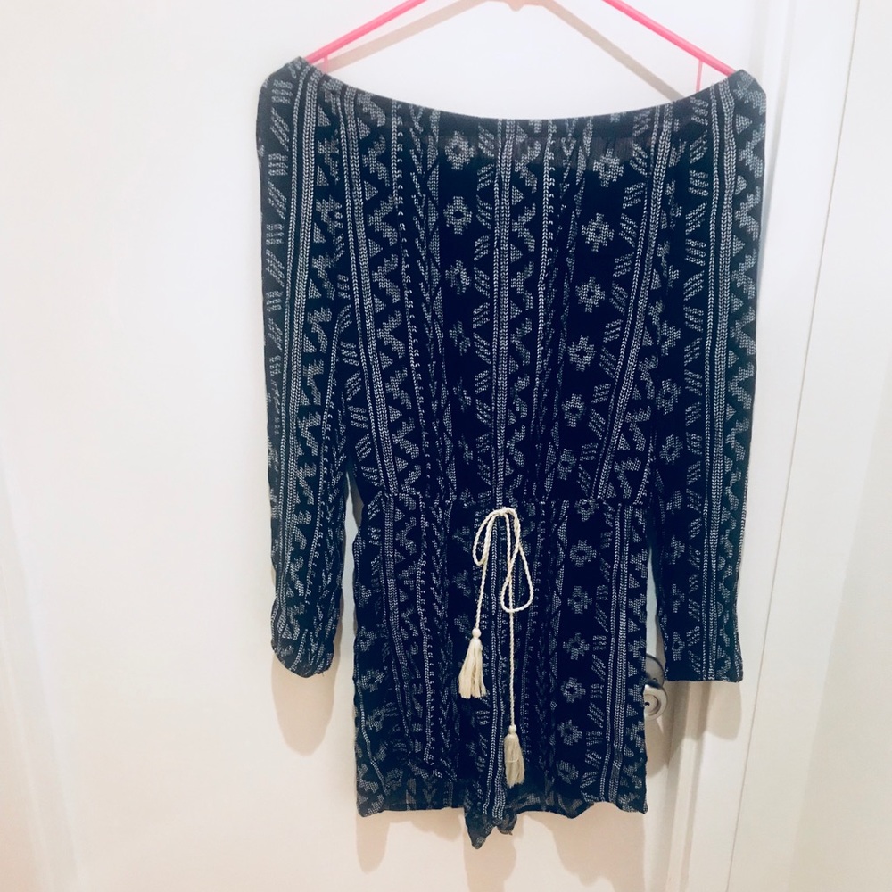 Aztec off the shoulder long sleeve romper